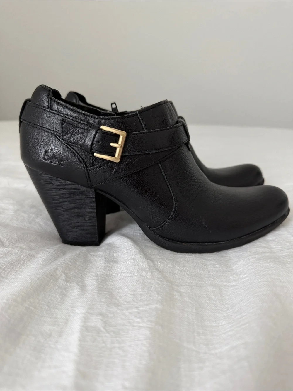 b.o.c Black Leather Moto Ankle Booties Block Heel Minimalist Model Off Duty 7.0